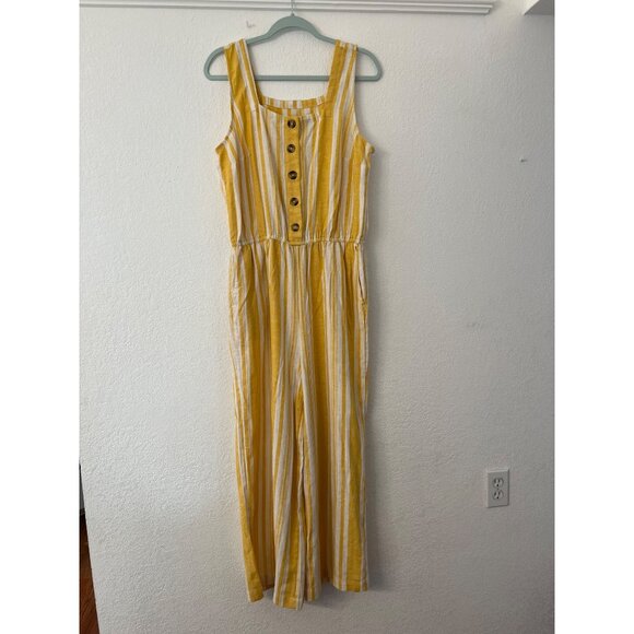 Jason Wu striped linen button front yellow  jumpsuit women size medium - Picture 1 of 9